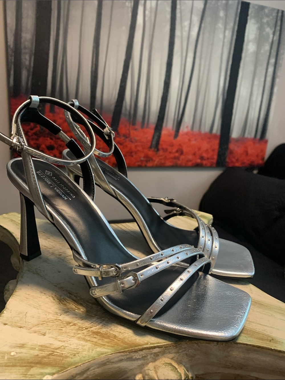 Call It Spring Metallic Silver Studded Strappy Heels